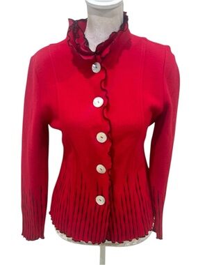 Nwt Venario tessa 100% wool red/black Button-Front Jacket patch pockets small